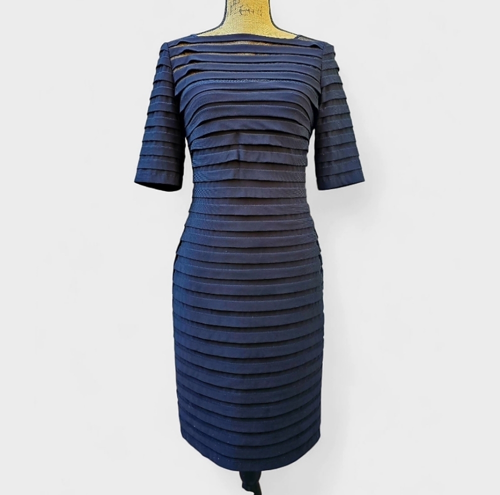 Adrianna Papell Black Illusian Jersey Sheath Mini Dress, Size 8 - Picture 3 of 8